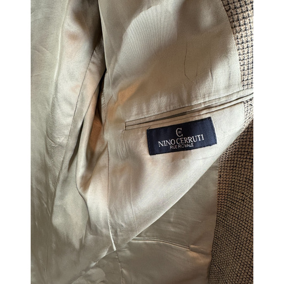 NINO CERRUTI beige black check houndstooth 100% silk mens jacket blazer 42R - Picture 11 of 11